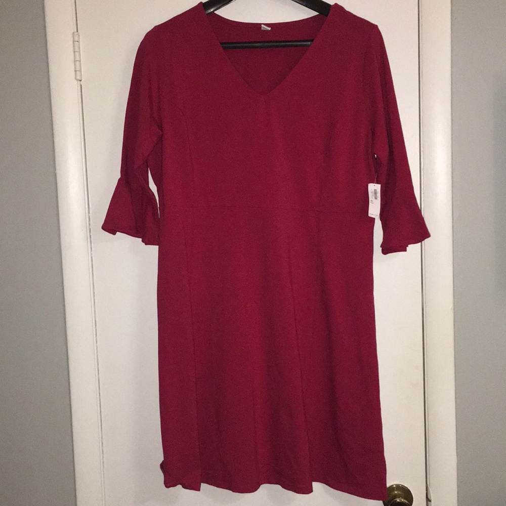 Wine colored bell sleeve dress